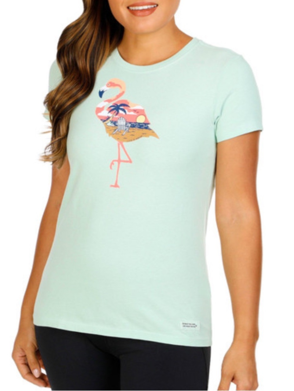 Life Is Good Mint Flamingo Graphic Short Sleeve Tee